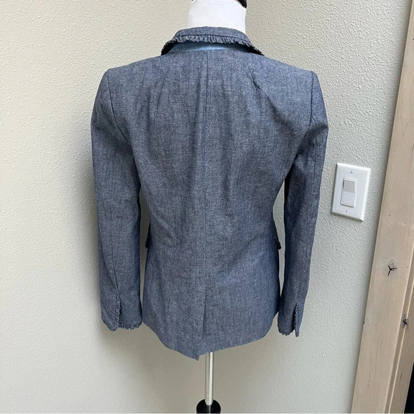 NWOT J. Crew Regent Blazer Blue Chambray Ruffled Trim Classic Preppy Women’s 4 - Picture 7 of 14